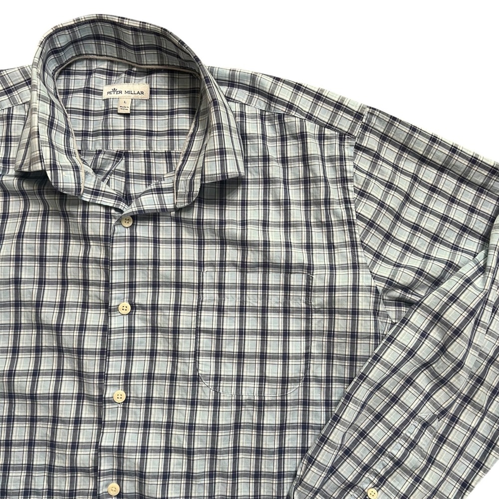 Peter‎ Millar Mens Blue Plaid Long Sleeve Button Down Shirt